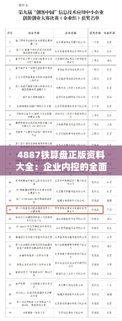 4887铁算盘正版资料大全：企业内控的全面方案
