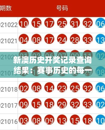 新澳历史开奖记录查询结果：赛事历史的每一次变革记录