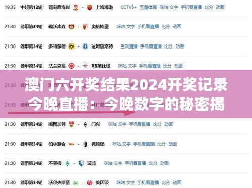 澳门六开奖结果2024开奖记录今晚直播：今晚数字的秘密揭晓