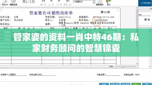 管家婆的资料一肖中特46期：私家财务顾问的智慧锦囊