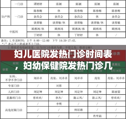 妇儿医院发热门诊时间表，妇幼保健院发热门诊几点上班 